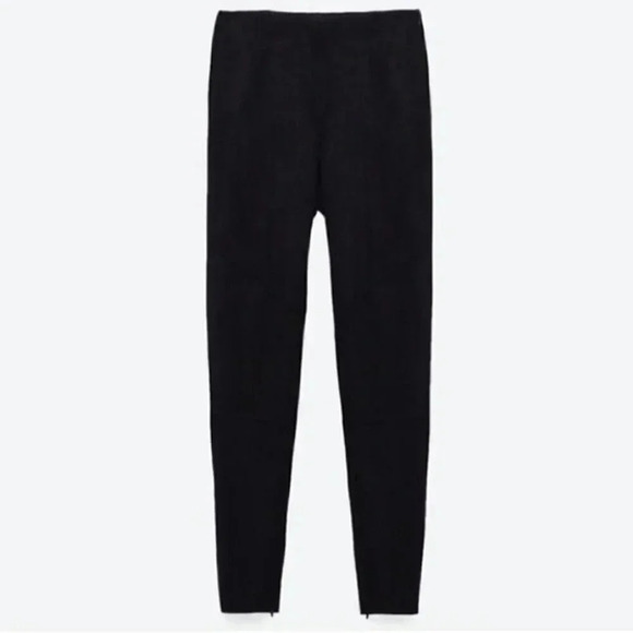 Zara High Rise Faux Suede Ankle Zip Leggings Black Size Small - Picture 2 of 13